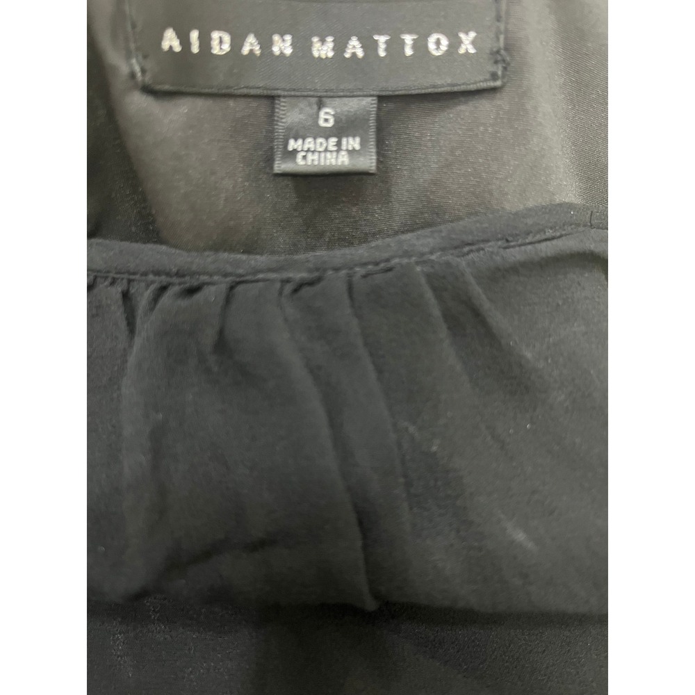 Aidan Mattox Cocktail Dress Women 6 Black Good Silk Lace Beaded Sheer Overlay - Picture 3 of 14